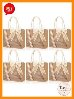 6 Pack Burlap Tote Bags Jute Bridesmaid Bags Crossbody Wedding